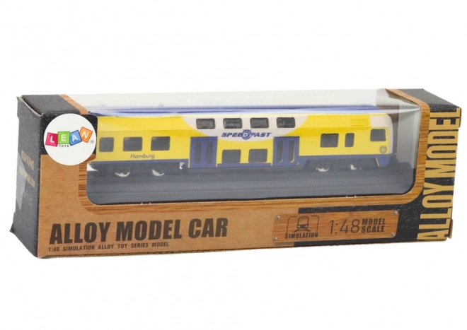 Sběratelský model vlaku žlutý a modrý 1:48 kovový