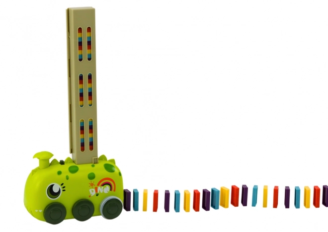 Green Dinosaur Car with Battery and Colorful Dominoes