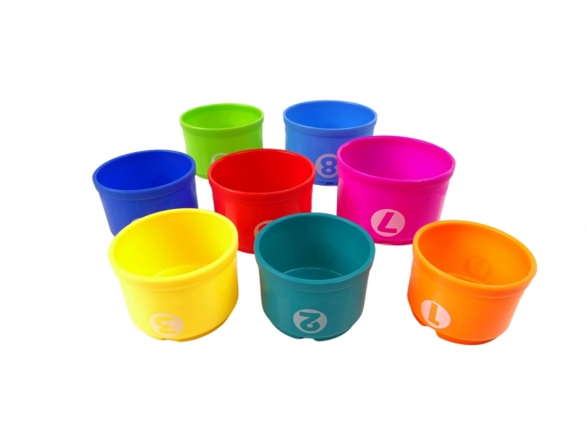 Educational Bucket with Cups Stacking Pyramid and Boats Bath Sorter