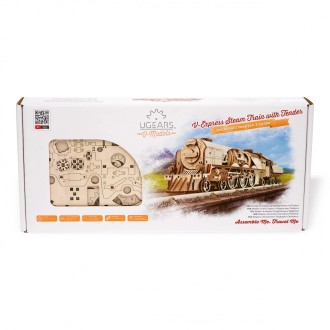 Ugears 3D Wooden Mechanical Puzzle Steam Locomotive V-Express 4-6-2 with Tender