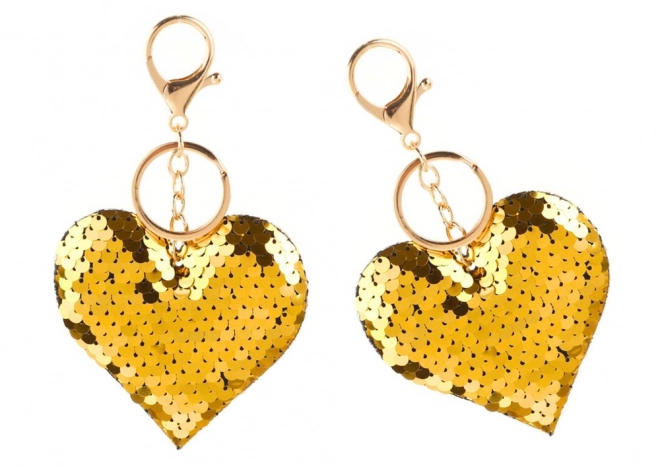 Heart Keychain with Reversible Sequins Silver Gold