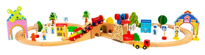 Wooden Train Set with Battery-Powered Train