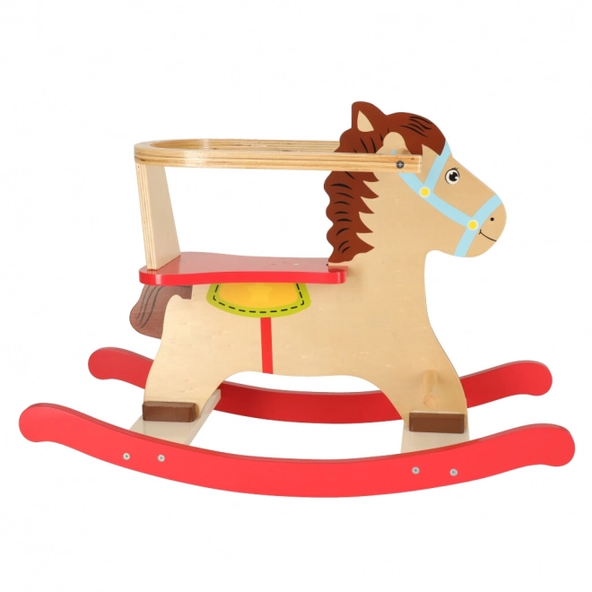 Wooden Rocking Horse with Backrest for Kids