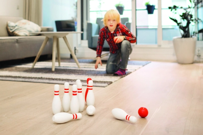 Wooden Bowling Set Red & White