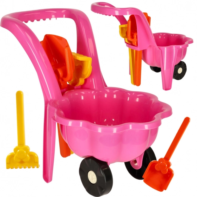 Pink Kids Wheelbarrow Garden Set with Shovel and Rake