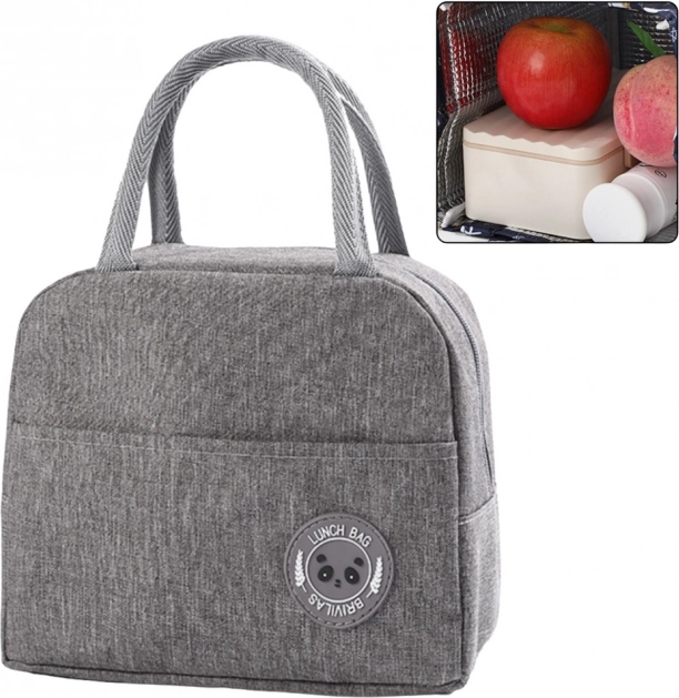 Insulated Thermal Lunch Bag Gray 23.5 cm