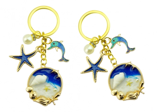 Ocean Charm Keychain with Starfish and Dolphin