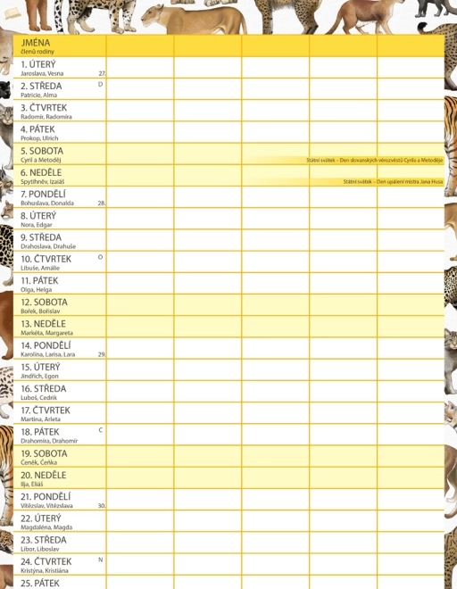 Family Planning Calendar Animalium 2026
