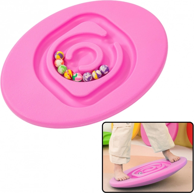 Tavola di bilanciamento sensorica rosa per bambini con palline di gomma