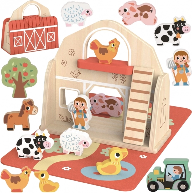 Tooky Toy Dřevěná skládací farma s figurkami zvířátek