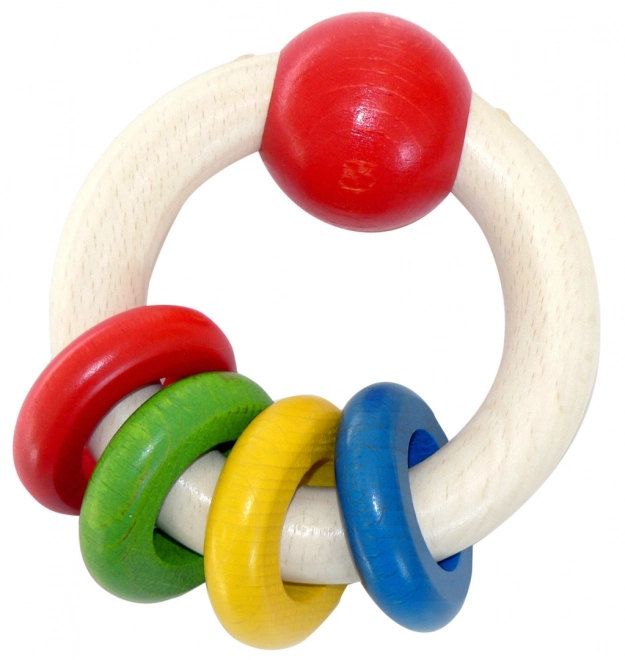 Round Wooden Baby Rattle with Pastel Rings