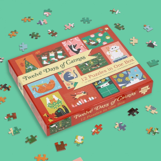 Twelve Days of Cat Christmas Puzzle Set