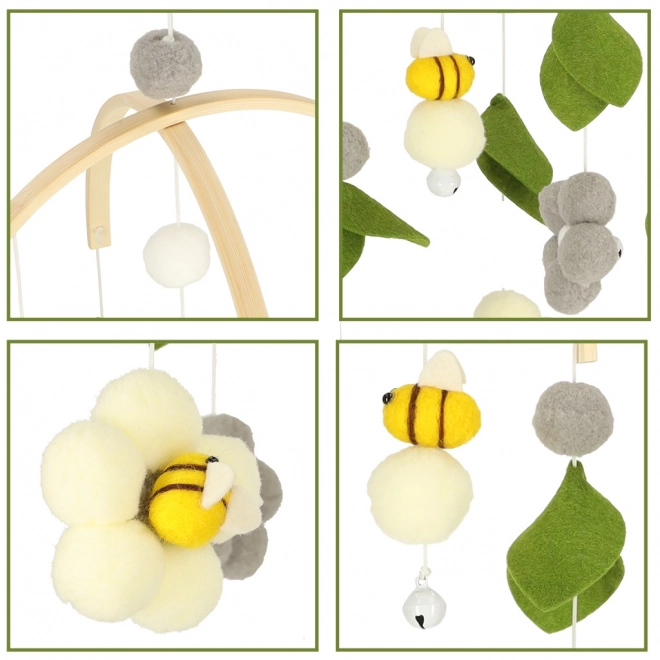 Wooden Baby Crib Mobile with Plush Bees and Flowers