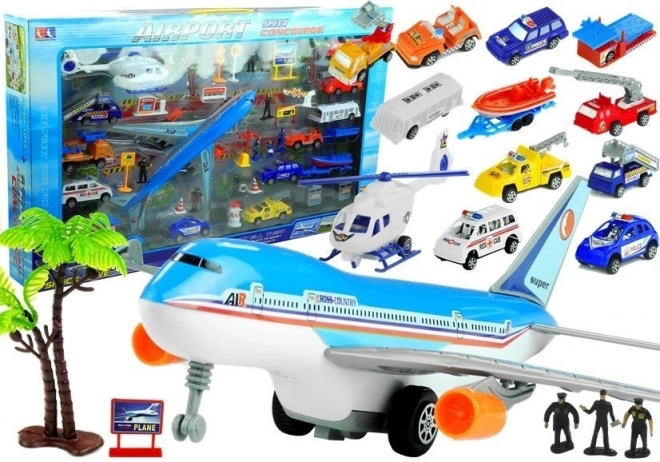 Large 41-piece Airport Playset with Plane and Vehicles