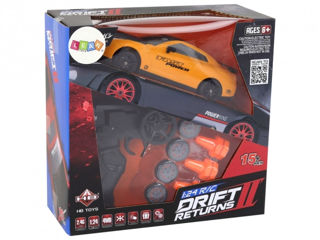 Remote controlled sports car R/C 1:24 interchangeable wheels – Yellow