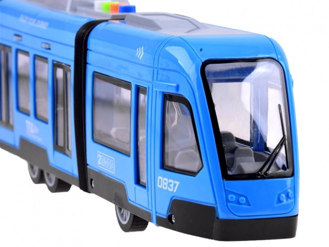 Blue Articulated Tram with Lights and Sound