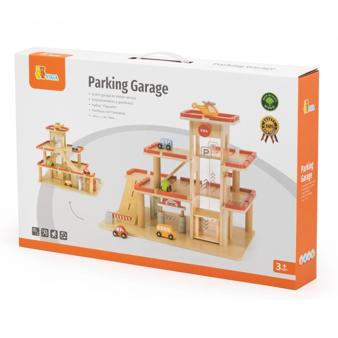 Wooden Parking Garage Set with Elevator