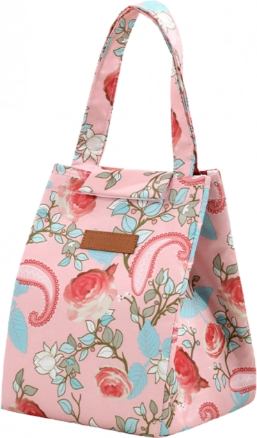Geïsoleerde thermotas roze met bloemen 25cm