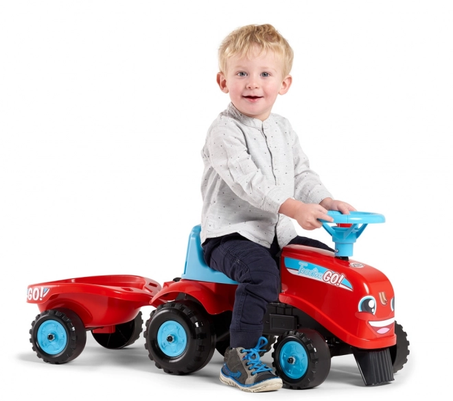 Ride-On - Tractor Go Farm Red with Steering Wheel and Trailer