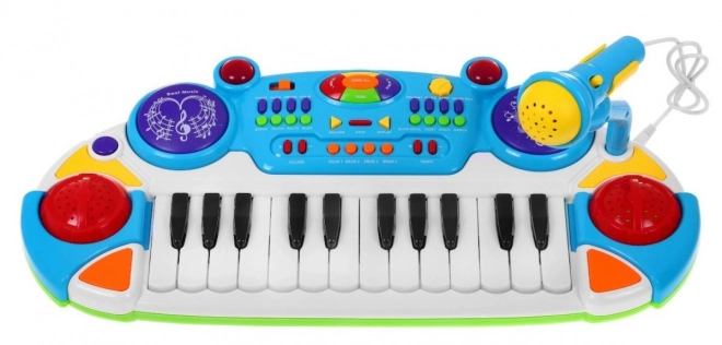 Blue Musical Set Keyboard with Drums and Microphone for Kids 3+