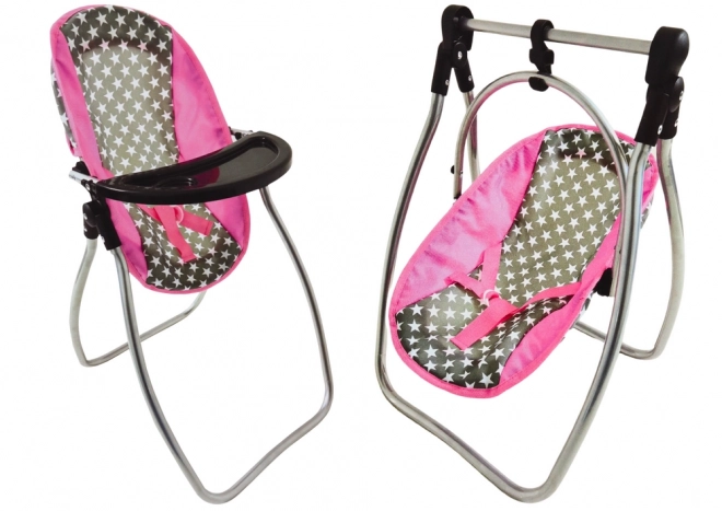 Doll Swing and High Chair Set in Gray-Pink