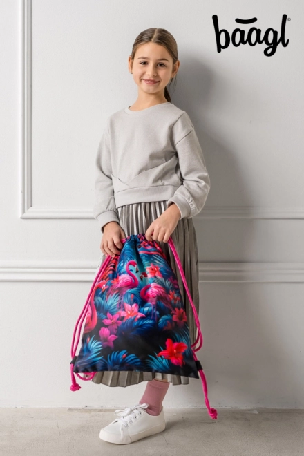 Baagl drawstring bag with flamingo design