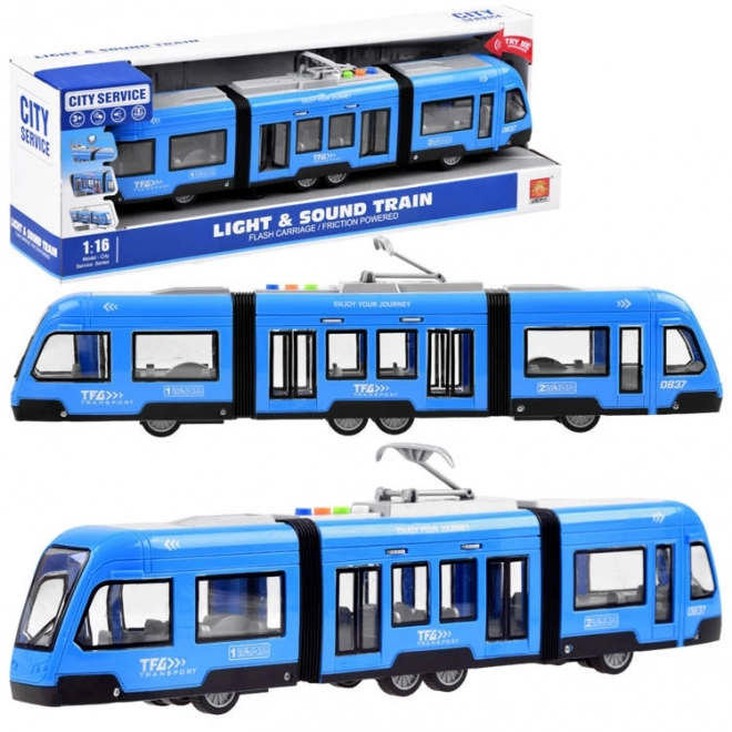 Blue Articulated Tram with Lights and Sound