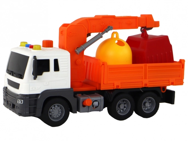 Orange Friction Powered Garbage Truck with Crane