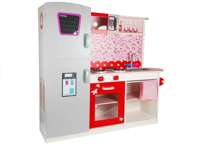 Wooden Play Kitchen with Fridge and Microwave