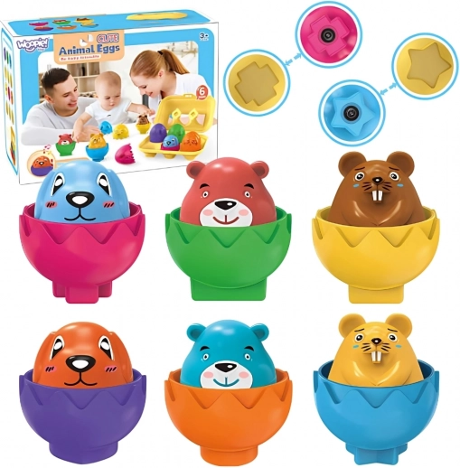 Sorter Montessori Vidám Állatok Tojások 6 db Woopie