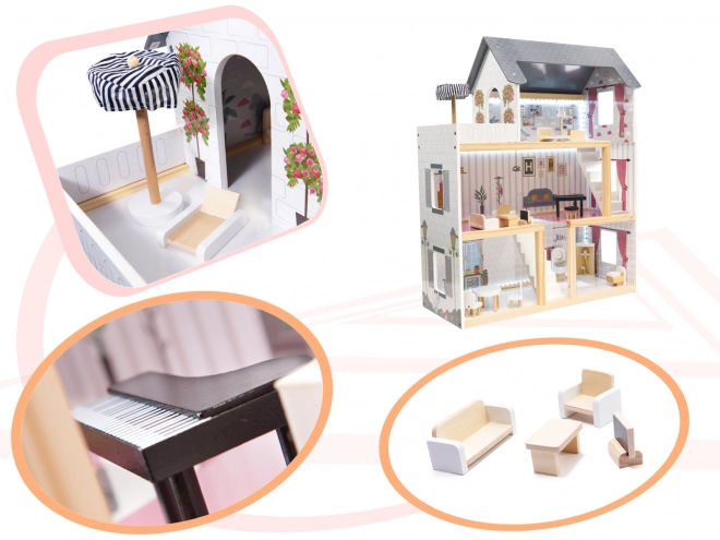 Wooden Dollhouse with LED Lighting