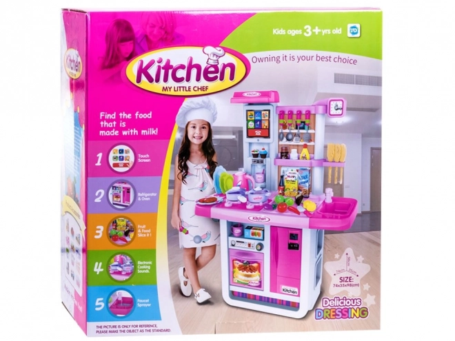 Interactive Children's Kitchen Set with Refrigerator – pink