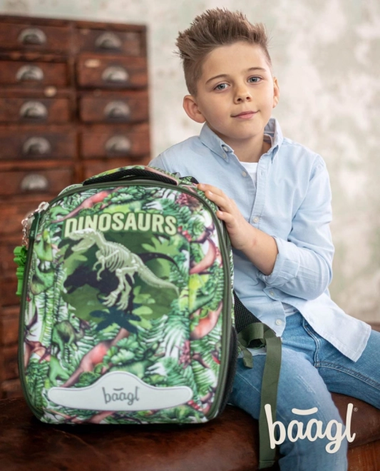 Baagl 3 Piece Set - Shelly Dinosaurs Backpack, Pencil Case, and Bag