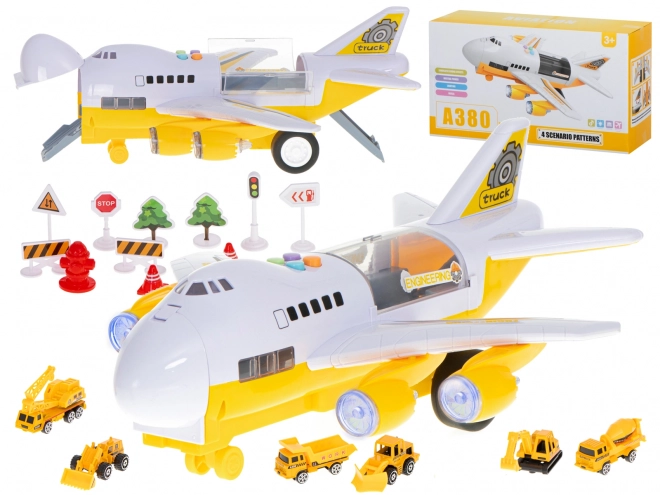 Airplane Transporter with Construction Vehicles Set