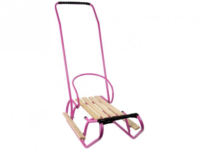 Pink Metal Sled with Push Handle and Backrest