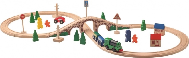 Wooden Train Set with Electric Locomotive