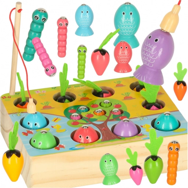 Holz Montessori-Spiel zum Fischen und Sammeln von Möhren und Würmern