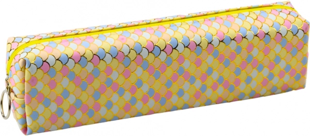 Astuccio scolastico con motivo di squame di pesce colorate giallo 21x6cm
