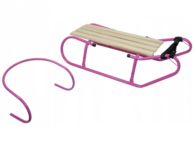 Metal sleds with backrest and pink strap