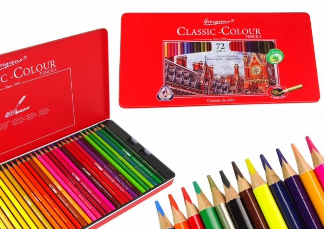 Set of 72 Artistic Colored Pencils with Metal Container