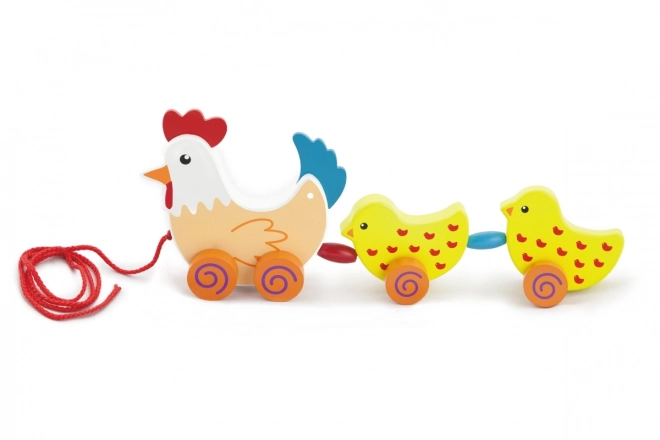 Wooden Pull Along Chicken with Chicks