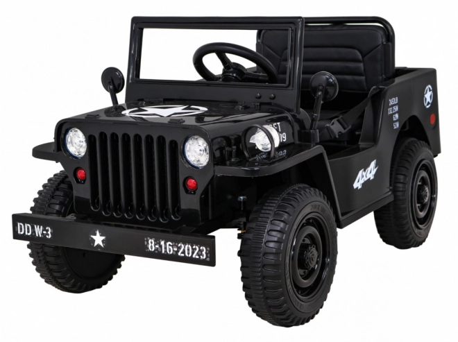 Retro military car for kids black + 4x4 drive + remote control + 2 luggage racks + slow start + MP3 LED