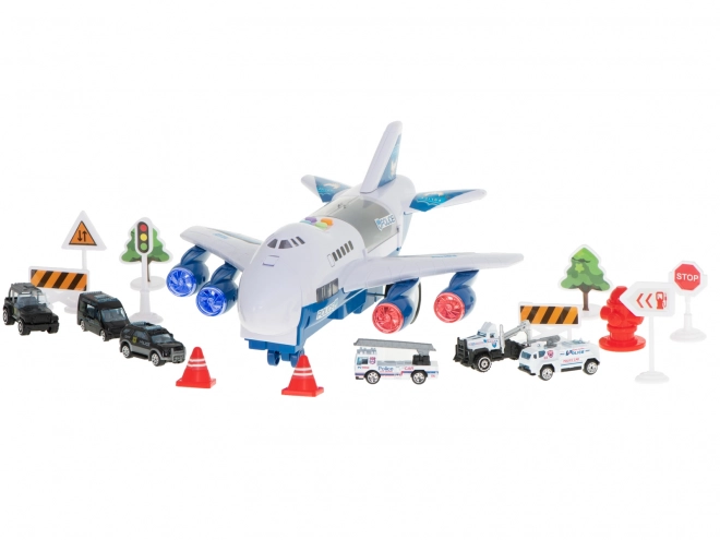 Transport airplane with police cars set