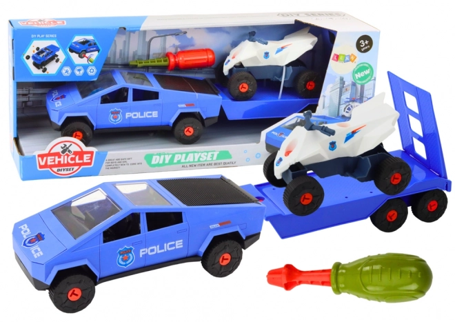 Modern Car Set with Quad and Trailer DIY Blue