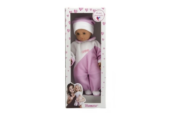 Adorable Cloth Body Baby Doll with Pink and White Overalls