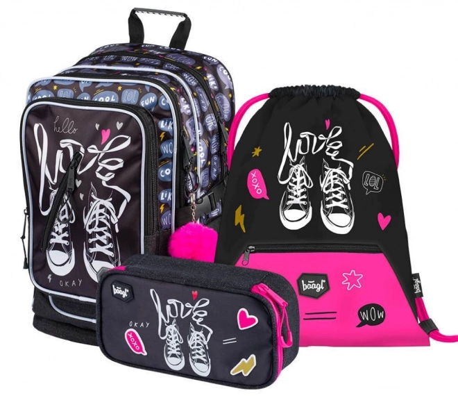 Baagl School Backpack, Pencil Case, and Gym Bag Set - Sneakers