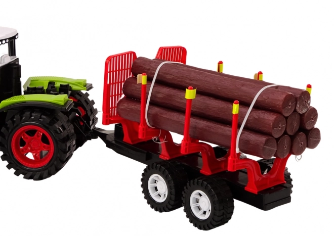 Green Farm Tractor with Log Trailer