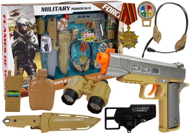 Military Playset with Accessories Pistol Knife Binoculars Headset Whistle Walkie-Talkie