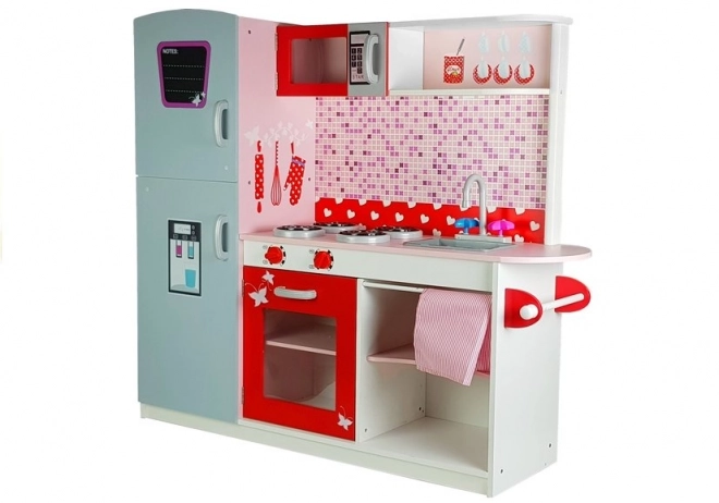 Wooden Play Kitchen with Fridge and Microwave