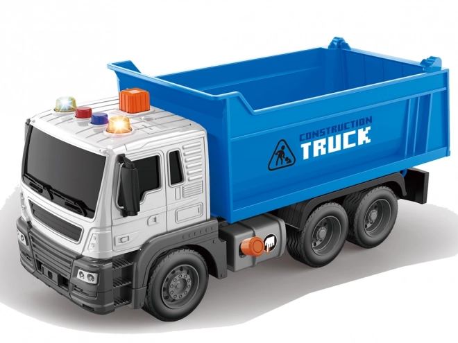 Blue Construction Dump Truck with Liftable Trailer